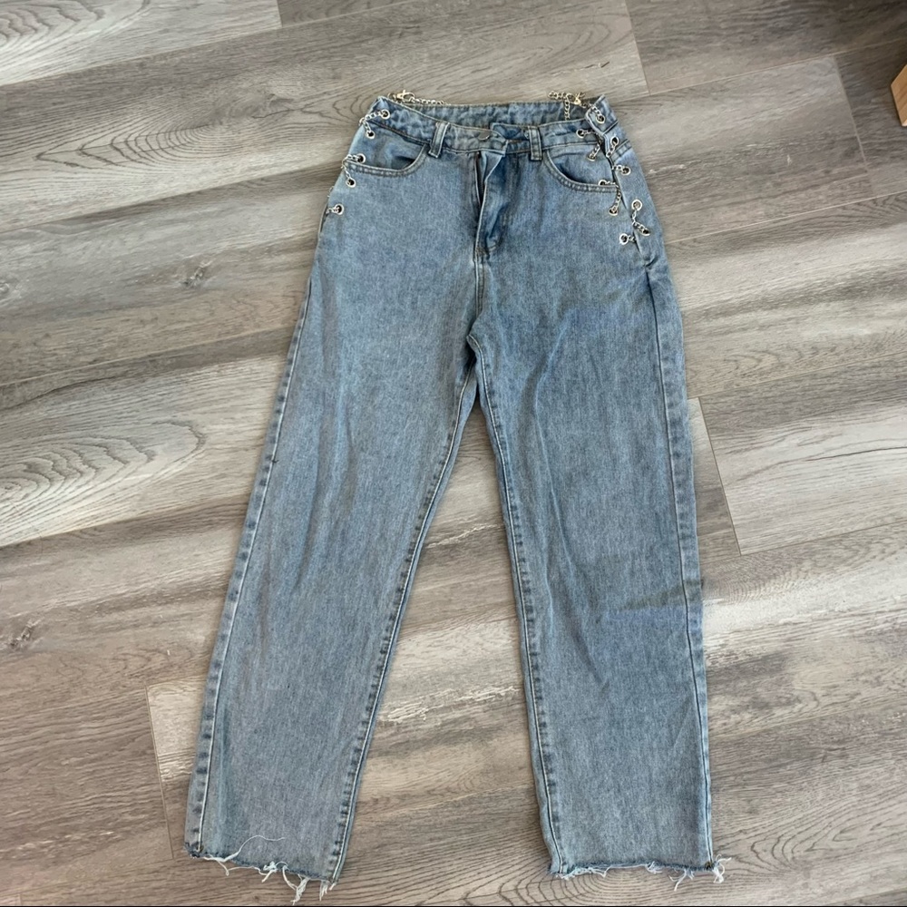 Chain Lace up Straight Leg Jeans